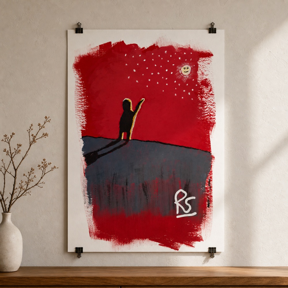 A3 poster printed with The Smiling Moon artwork